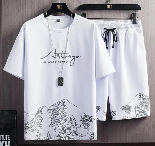 Men's  Printed polyester T-shirt & shorts Tracksuit